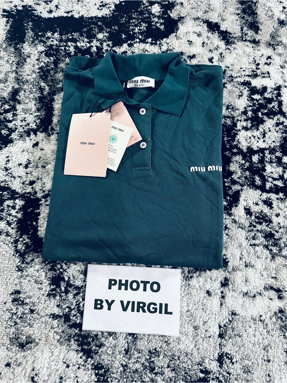 Miu Miu Men's Oversized Pique Long Sleeve Green Polo Shirt Size L 100% Authentic